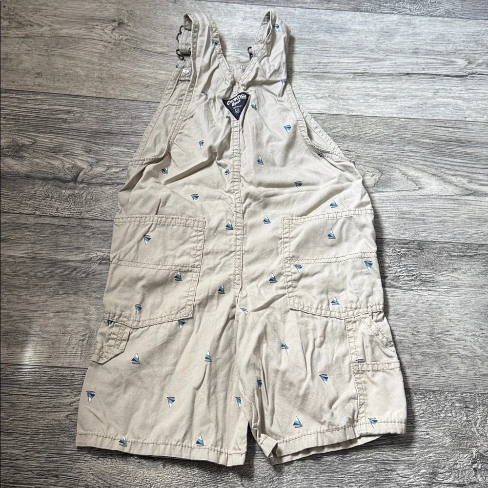 OshKosh B'gosh Beige Toddler Short Overalls with Sailboat Accent